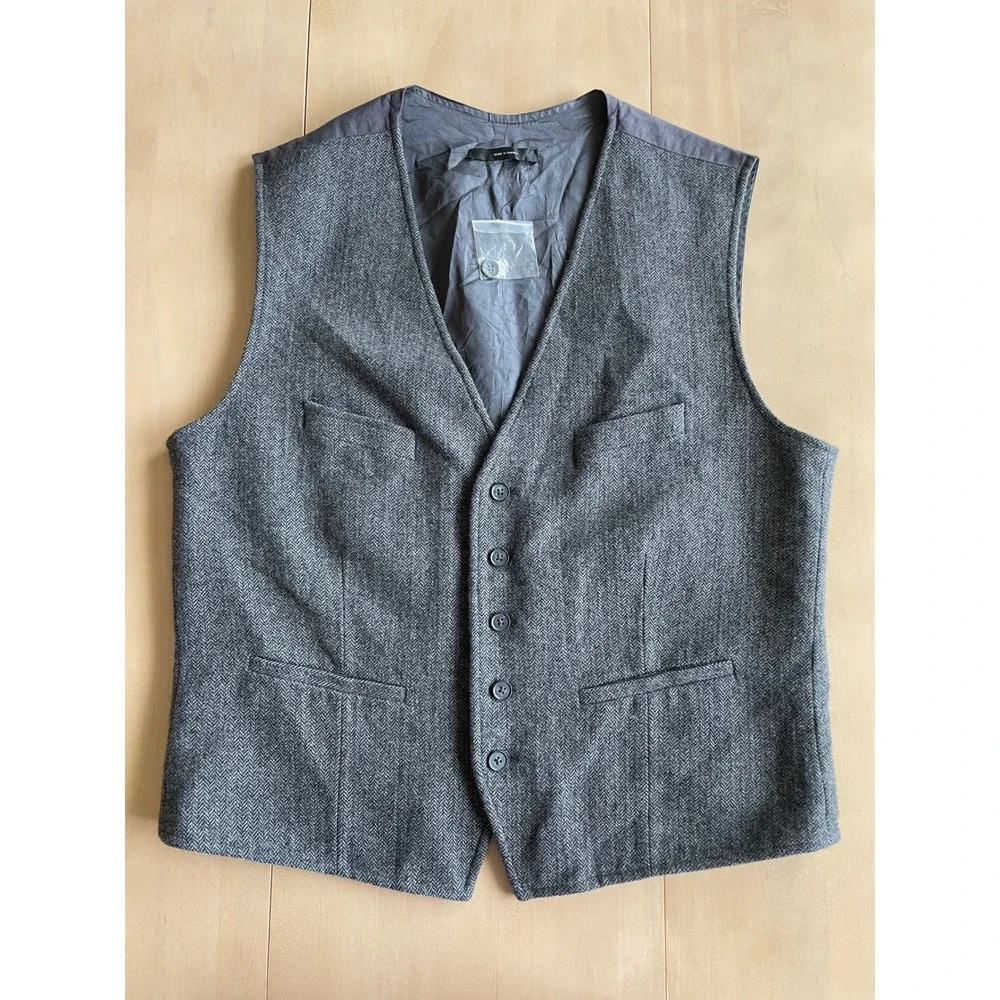 NWT 2007 *Almost Vintage* Express Men's Gray Herringbone Wool Blend Suit Vest XL